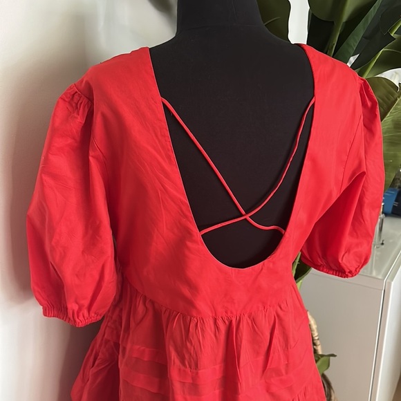 Mango Red Bubble Sleeve Dress - L - Picture 5 of 7